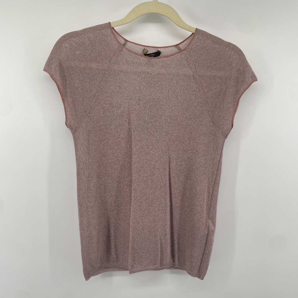 Massimo Dutti Knit Top Womens Small Mauve Pink Metallic Shimmer Cap Sleeve NWT